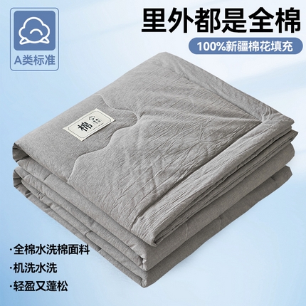 金鹰 2025新款A类纯棉水洗棉色织棉花夏被全棉空调被夏凉被 绅士灰