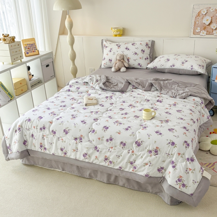 91家纺网 家纺一手货源 找家纺 梦舒羽2025新款小清新系列水洗棉夏被 薰衣草