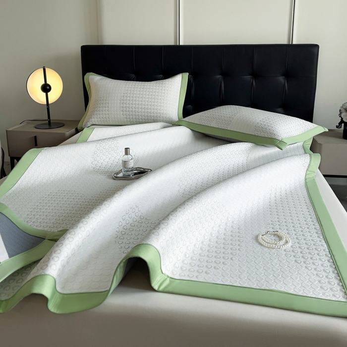 91家纺网 家纺一手货源 找家纺 慕尚家纺 2025新款泡泡大PE提花软席 小桃心 白绿