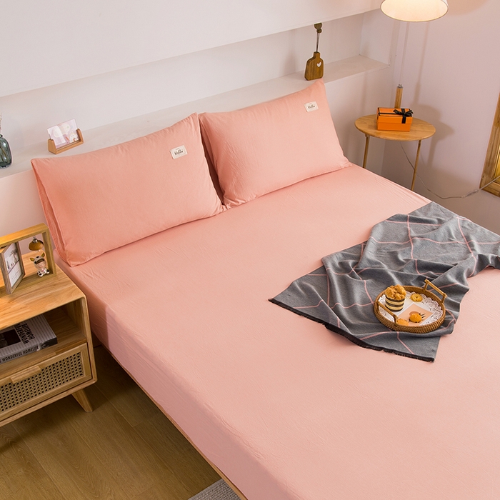 91家纺网 家纺一手货源 找家纺 柠萌家居 2025新款A类全棉色织水洗棉单床笠 玉色