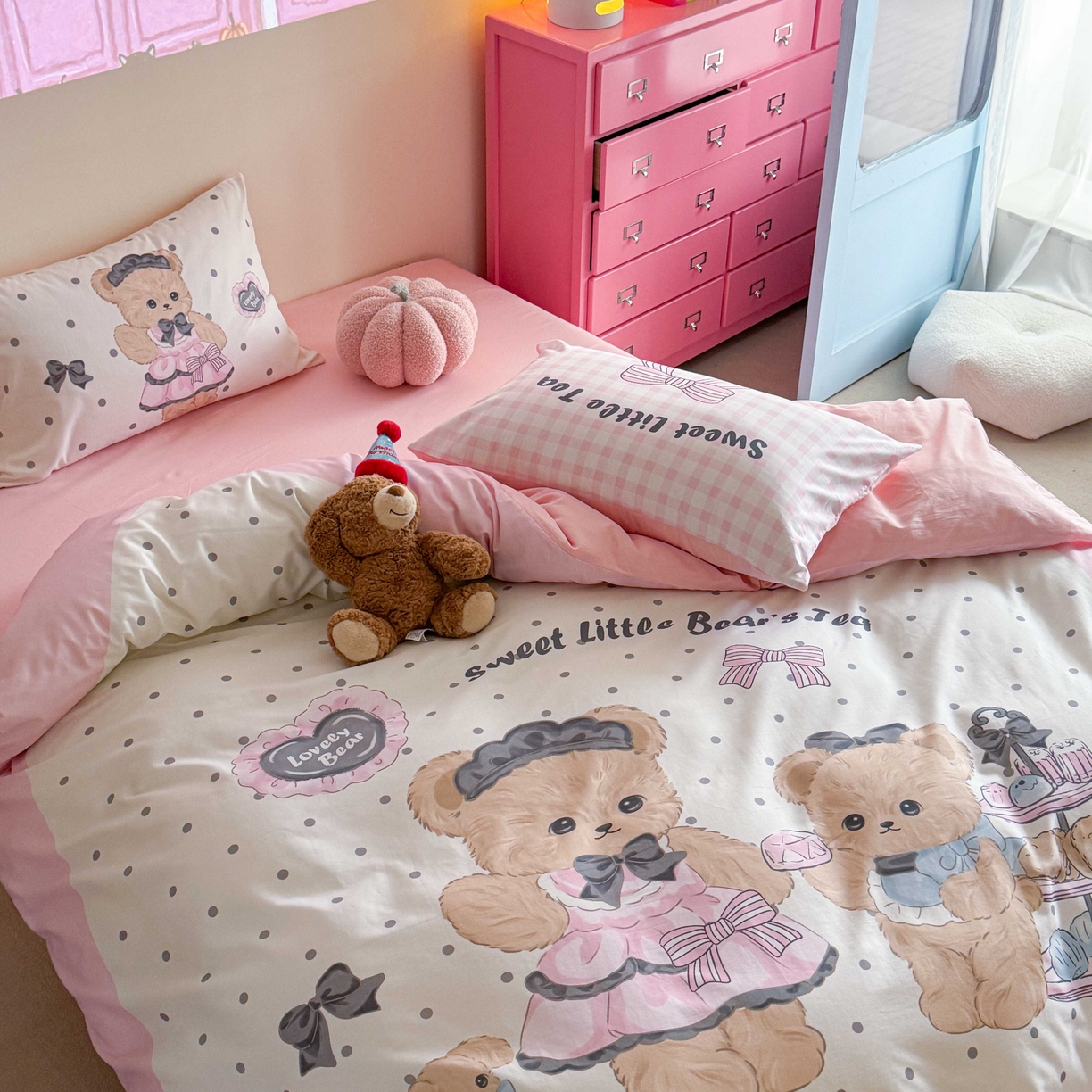 91家纺网 家纺一手货源 找家纺 美乐迪家纺 2025新款大版全棉四件套 茶话熊