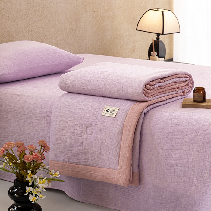 91家纺网 家纺一手货源 找家纺 吾诺 2025 纯色全棉泡泡双层纱夏被大豆夏被子被芯夏被四件套夏凉被空调被 柔幻紫