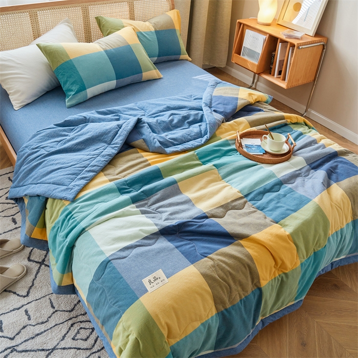 91家纺网 家纺一手货源 找家纺 2025新款A类纯棉水洗棉色织棉花夏被四件套全棉空调被夏凉被 绚丽格