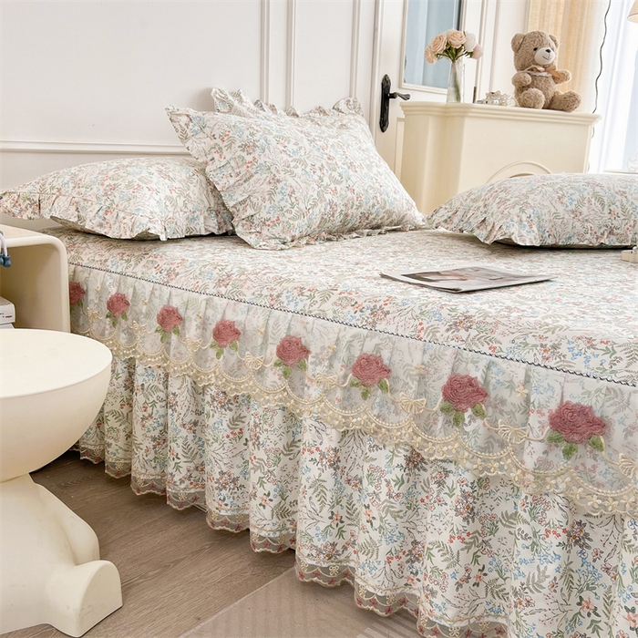 91家纺网 家纺一手货源 找家纺  十个点 2025新款全棉纯棉蕾丝花边床裙 暮色花海