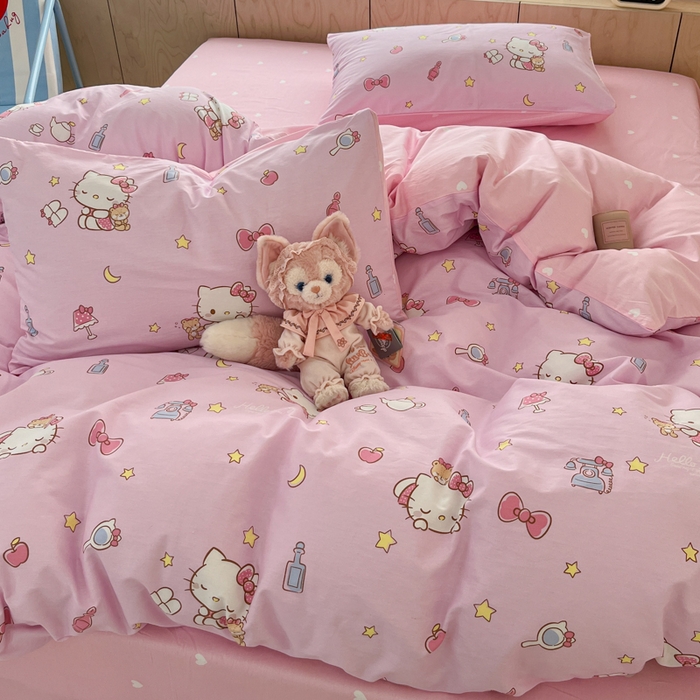 91家纺网 家纺一手货源 找家纺 博雅 2025新款三丽鸥卡通全棉印花小版四件套 小星星KT