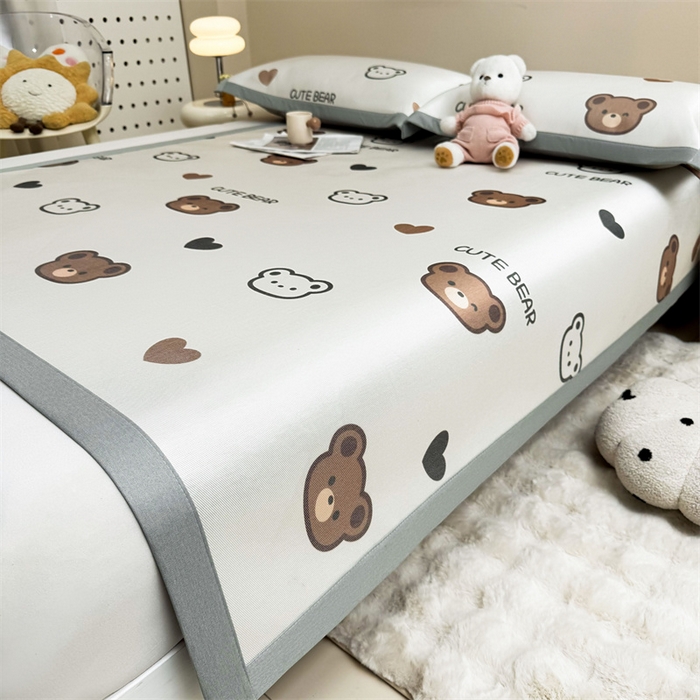 91家纺网 家纺一手货源 找家纺 （总）雯豆2025夏季新品冰藤印花凉席三件套平铺绑带款冰丝凉席三件套