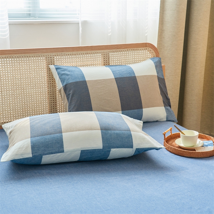 91家纺网 家纺一手货源 找家纺 2025新款A类纯棉水洗棉色织棉花夏被四件套全棉空调被夏凉被 蓝大格