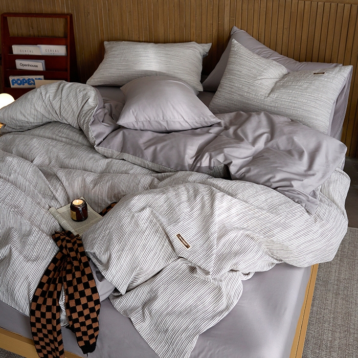 91家纺网 家纺一手货源 找家纺 安莱生活 2025 全棉立体色织提花四件套 摩卡灰