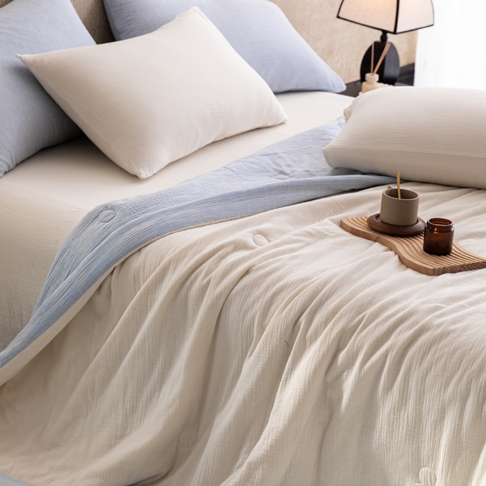 91家纺网 家纺一手货源 找家纺 吾诺 2025 纯色全棉泡泡双层纱夏被大豆夏被子被芯夏被四件套夏凉被空调被 仙仙米