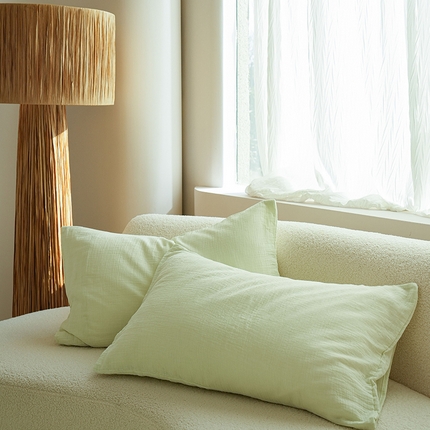 91家纺网 家纺一手货源 找家纺 简纯主义 2025新款全棉有机雾感纱双层皱皱纱系列单枕套绿豆