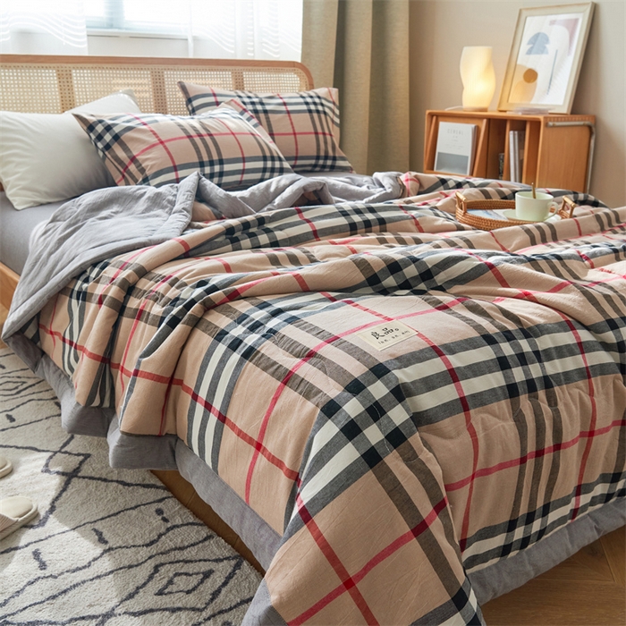 91家纺网 家纺一手货源 找家纺 2025新款A类纯棉水洗棉色织棉花夏被四件套全棉空调被夏凉被 苏格兰