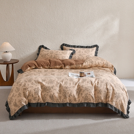 91家纺网 家纺一手货源 找家纺 （总）2025新款A类纯棉双层纱皱皱纱花边四件套（复古风）