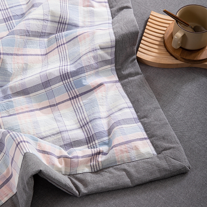 91家纺网 家纺一手货源 找家纺 吾诺 2025 全棉色织水洗棉夏被大豆夏被四件套被子被芯空调被夏凉被 兰粉格