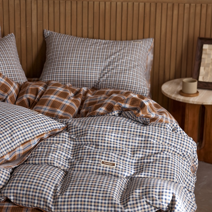 91家纺网 家纺一手货源 找家纺 安莱生活 2025 全棉双层纱苏格兰格纹系列四件套 牧人格