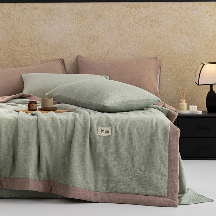 91家纺网 家纺一手货源 找家纺 吾诺 2025 纯色全棉泡泡双层纱夏被大豆夏被子被芯夏被四件套夏凉被空调被 森林绿