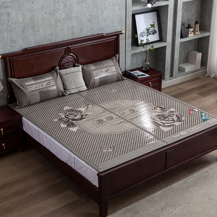 苏迪凉席竹席2025新款竹席凉席冰丝席碳化双面印花藤草席 浪漫一生 灰