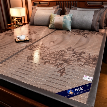 苏迪凉席竹席2025新款竹席凉席冰丝席碳化双面印花藤草席 蝶恋花-浅灰