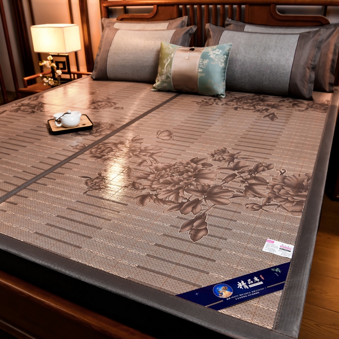 91家纺网 家纺一手货源 找家纺 苏迪凉席竹席2025新款竹席凉席冰丝席碳化双面印花藤草席 蝶恋花-浅灰