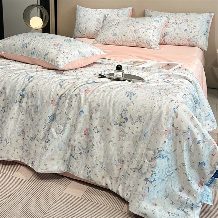 91家纺网 家纺一手货源 找家纺 笙意家纺  2025新款水洗真丝数码印花暗盒款夏被 乔温