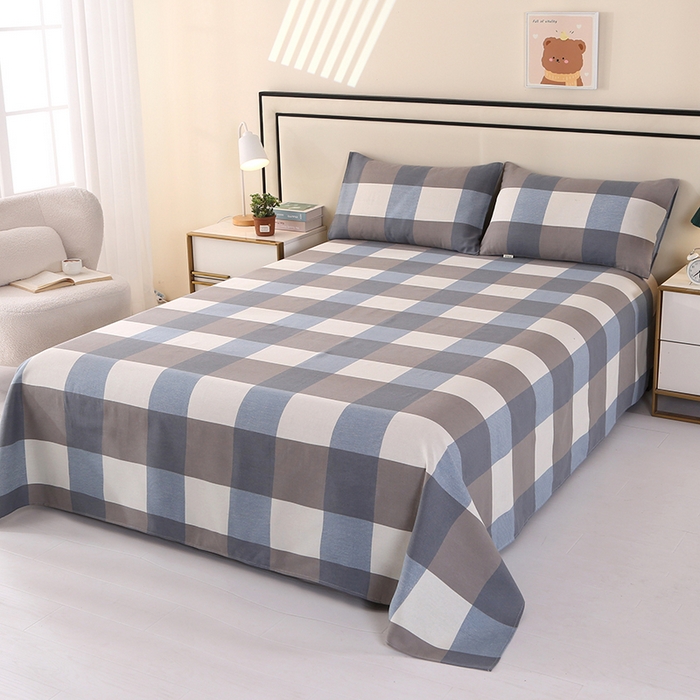 91家纺网 家纺一手货源 找家纺 望淮家纺 2025新款老粗布凉席床单三件套 蓝大格