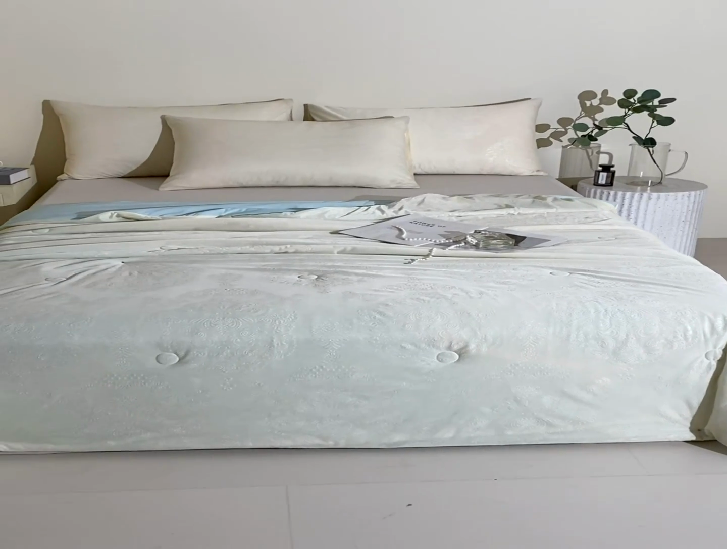 91家纺网 家纺一手货源 找家纺 品乐家纺 2025新款凉感A类可水洗抗菌冰冰被夏被夏凉被空调被被子被芯 冰冰被米纹+蓝