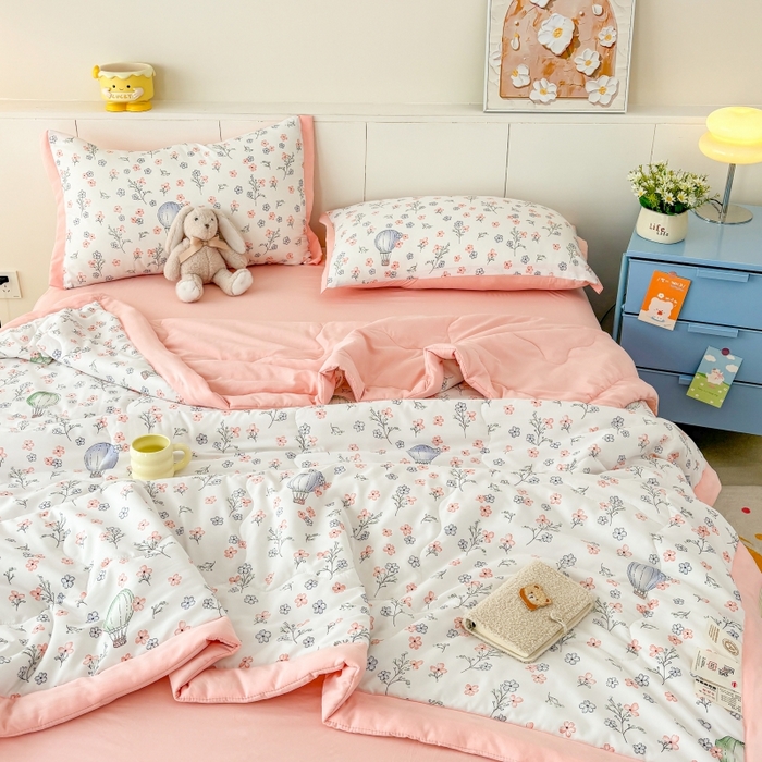 91家纺网 家纺一手货源 找家纺 梦舒羽2025新款小清新系列水洗棉夏被 盛夏花园