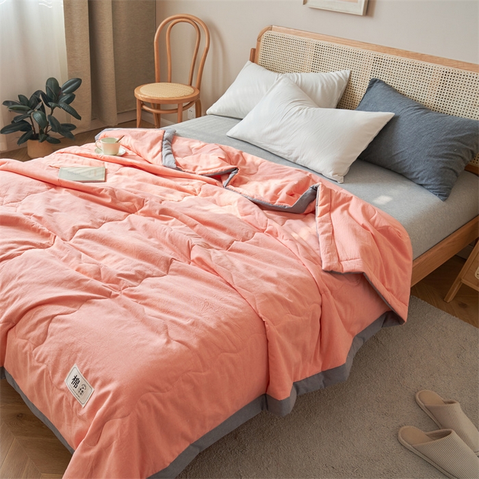 91家纺网 家纺一手货源 找家纺 金鹰 2025新款A类纯棉水洗棉色织棉花夏被全棉空调被夏凉被 活力橙