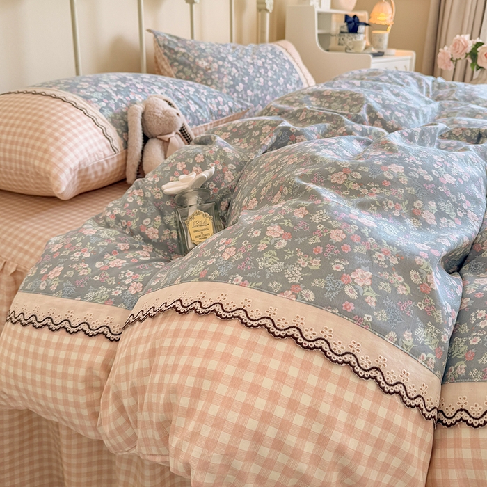 91家纺网 家纺一手货源 找家纺 安莱生活 2025 全棉小碎花刺绣花边款四件套 晨曦