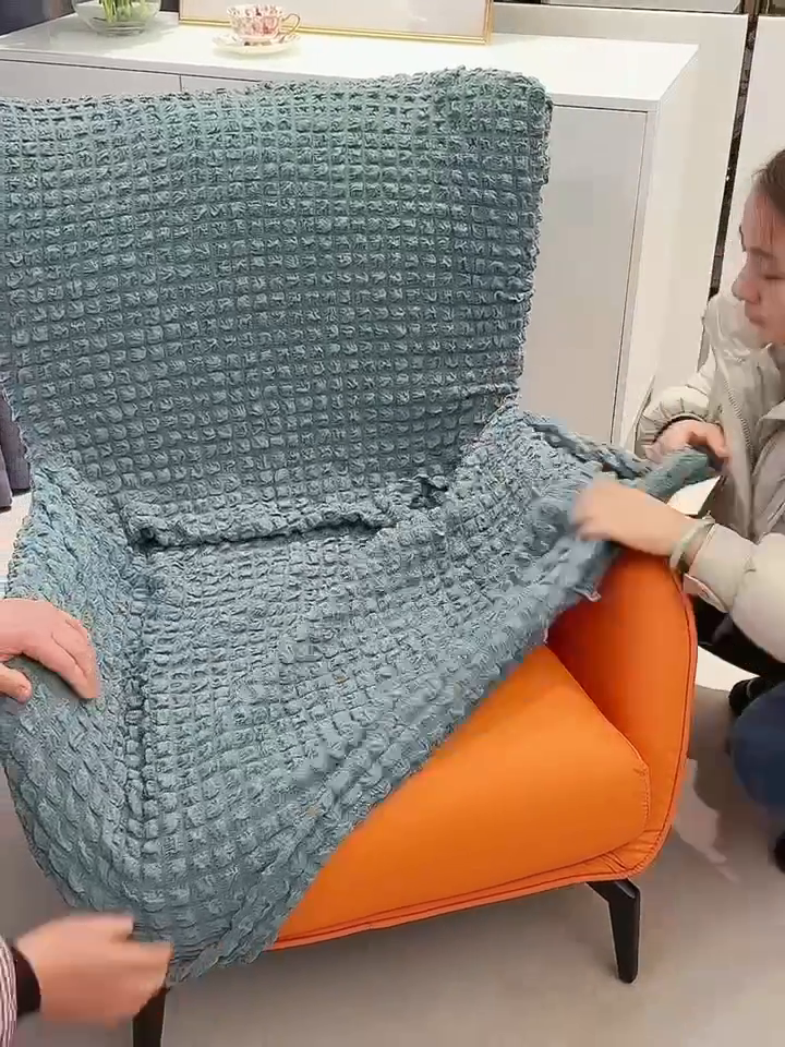 91家纺网 家纺一手货源 找家纺 启博家纺 2025新款泡泡纱小号老虎椅套(长50*57宽55*65高50*57) 驼色