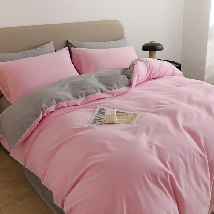 91家纺网 家纺一手货源 找家纺 2025年纯色双拼60支纯棉被套 白桃粉+浅灰