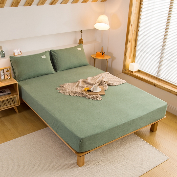 91家纺网 家纺一手货源 找家纺 柠萌家居 2025新款A类全棉色织水洗棉单床笠 一抹绿