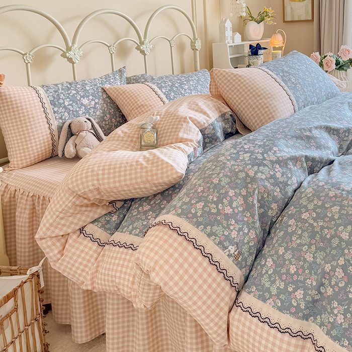 91家纺网 家纺一手货源 找家纺 安莱生活 2025 全棉小碎花刺绣花边款四件套 晨曦