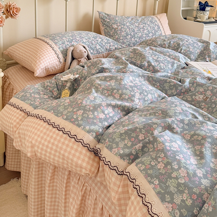 91家纺网 家纺一手货源 找家纺 （总）安莱生活 2025 全棉小碎花刺绣花边款四件套