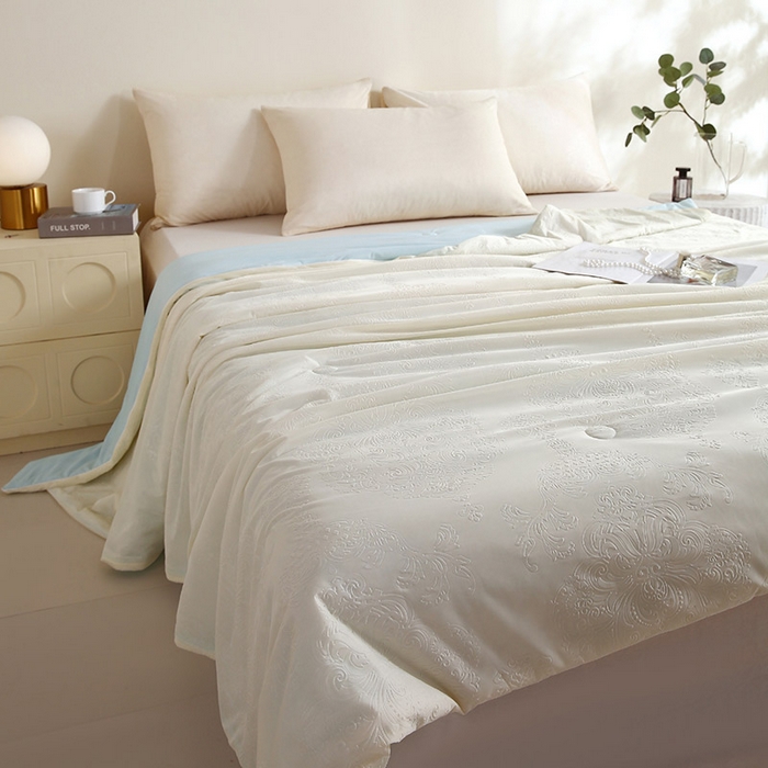 91家纺网 家纺一手货源 找家纺 品乐家纺 2025新款凉感A类可水洗抗菌冰冰被夏被夏凉被空调被被子被芯 冰冰被米纹+蓝