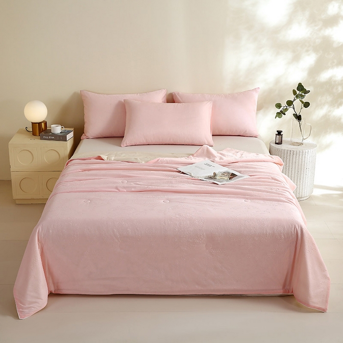 91家纺网 家纺一手货源 找家纺 品乐家纺 2025新款凉感A类可水洗抗菌冰冰被夏被夏凉被空调被被子被芯 冰冰被粉纹+米