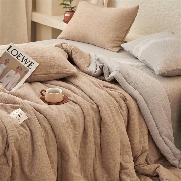 91家纺网 家纺一手货源 找家纺 （总）金鹰2025新款A类纯棉皱皱纱大豆夏被四件套全棉夏凉被空调被