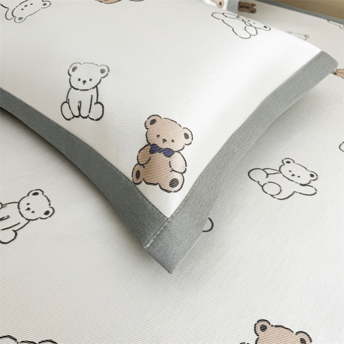 91家纺网 家纺一手货源 找家纺 雯豆2025夏季新品冰藤印花凉席三件套平铺绑带款冰丝凉席三件套 冰藤席-绑带款-米洛熊