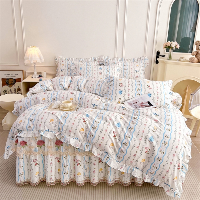 91家纺网 家纺一手货源 找家纺  十个点 2025新款全棉纯棉蕾丝花边床裙 云梦星河