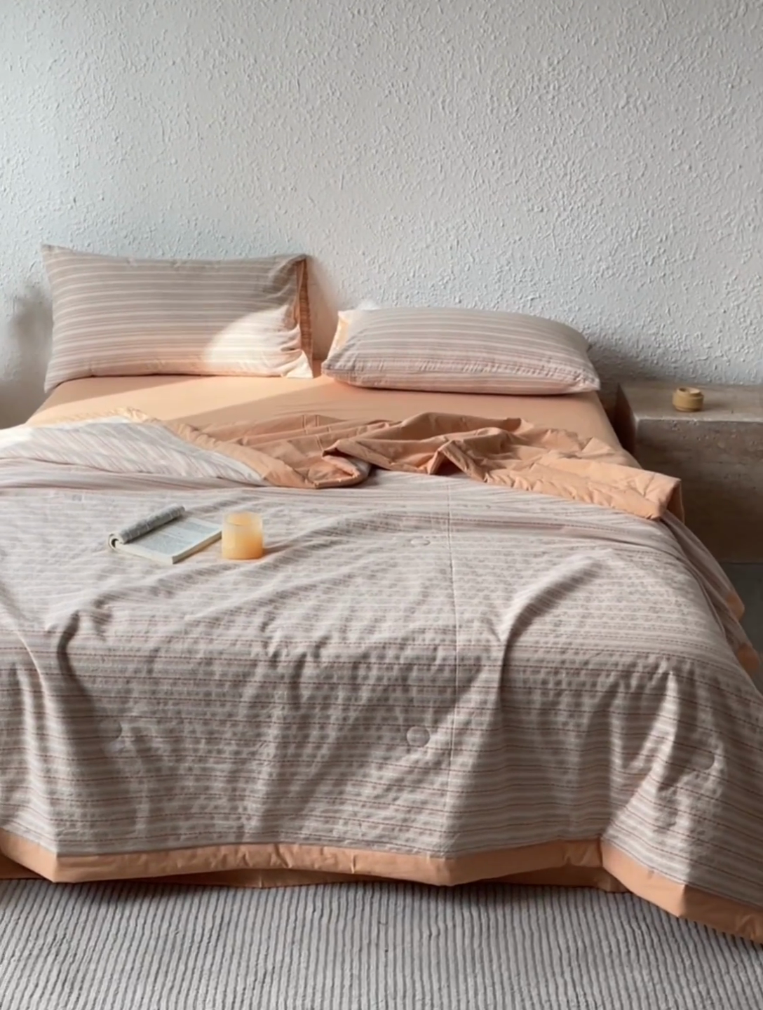 91家纺网 家纺一手货源 找家纺 吾诺 2025 全棉色织提花水洗棉大豆夏被子被芯全棉夏被四件套夏凉被空调被 摩卡桔