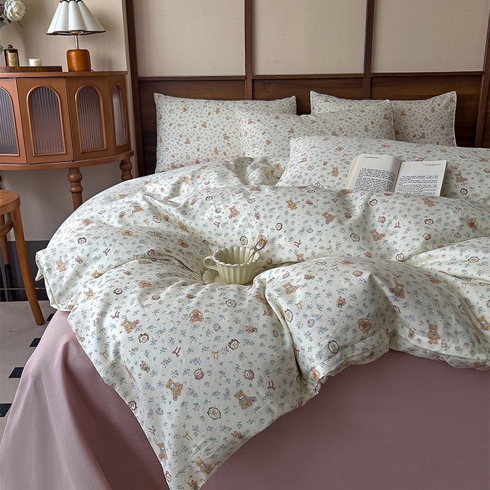 91家纺网 家纺一手货源 找家纺 优品阁  2025新款A类全棉有氧双层纱四件套 萌宠花园