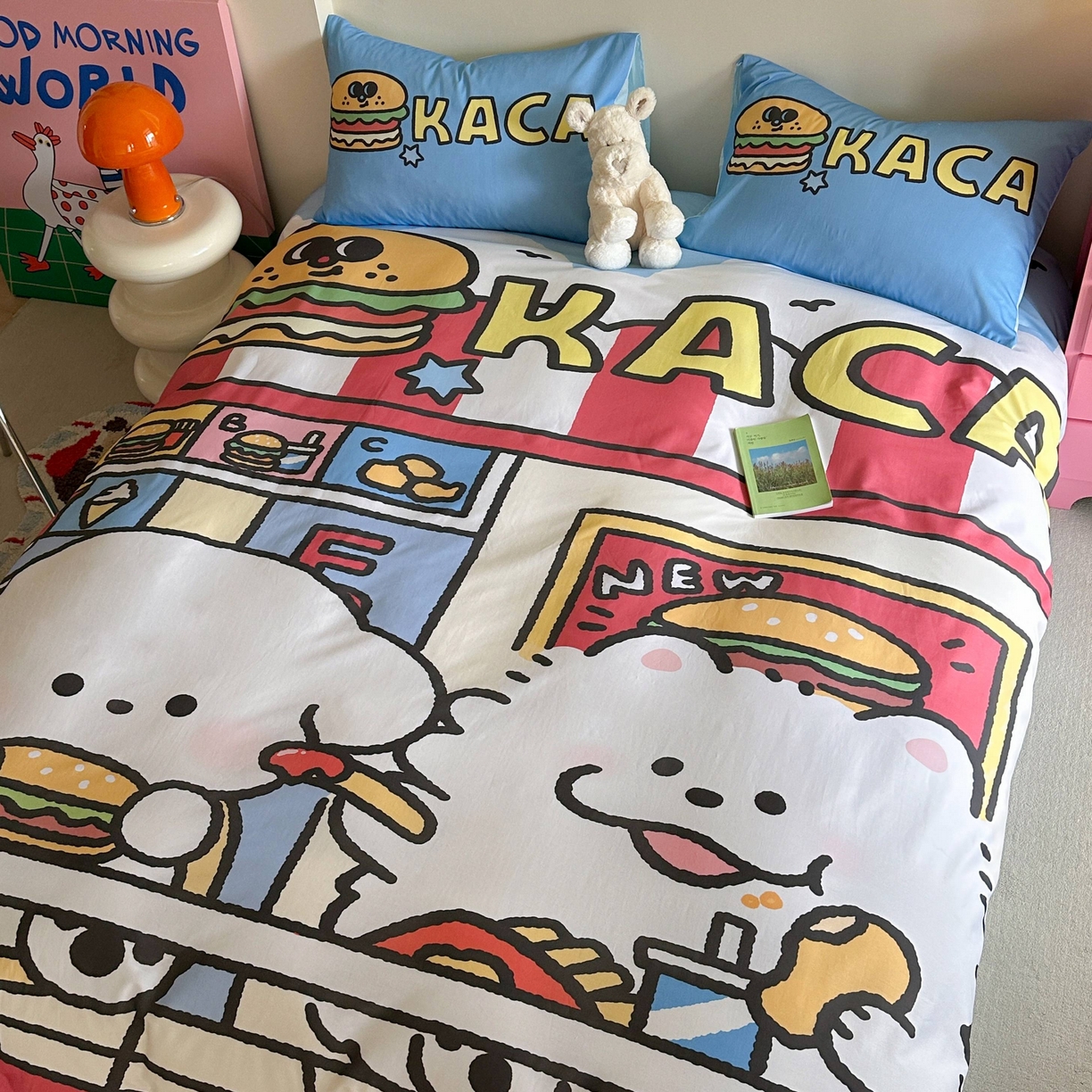 91家纺网 家纺一手货源 找家纺 美乐迪家纺 2025新款大版全棉四件套 汉堡伙伴