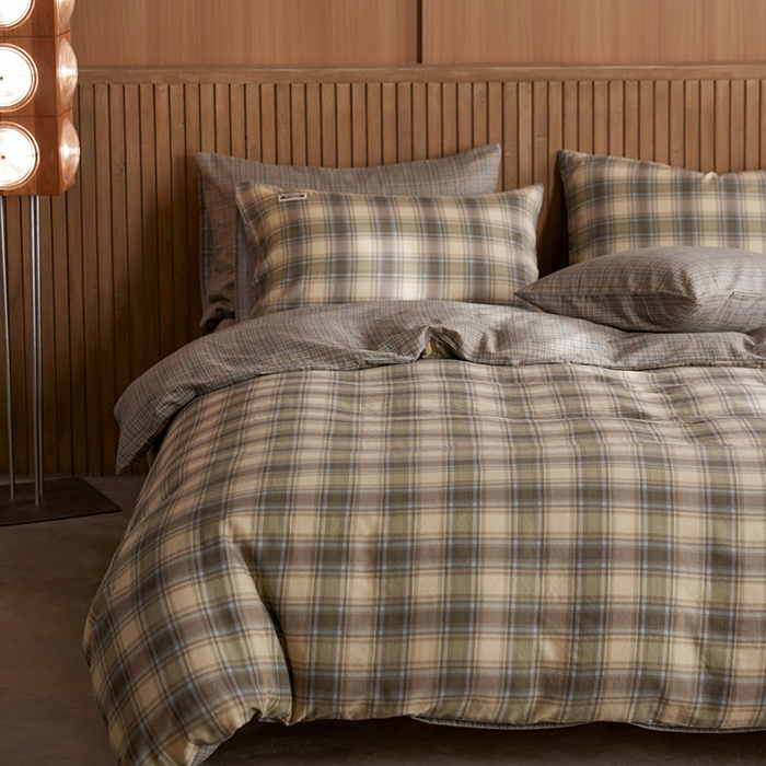 91家纺网 家纺一手货源 找家纺 安莱生活 2025 全棉双层纱苏格兰格纹系列四件套 窗框格