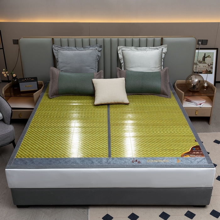 91家纺网 家纺一手货源 找家纺 苏迪凉席竹席2025新款竹席凉席冰丝席碳化双面印花藤草席 春色江南-绿