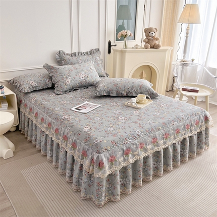  十个点 2025新款全棉纯棉蕾丝花边床裙 红茶馆