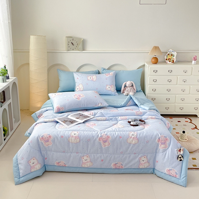 91家纺网 家纺一手货源 找家纺 宜家坊 2025新款全棉夏被碎花卡通小清新简约纯棉夏凉被夏被四件套三件套 博美