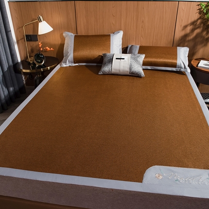 摩妮卡 2025新款刺绣双面冰藤席床席款三件套 秋香驼