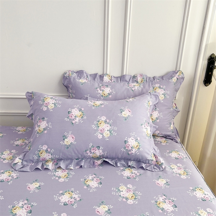 91家纺网 家纺一手货源 找家纺 十个点 2025新款全棉纯棉蕾丝花边床裙四件套 花苒-紫