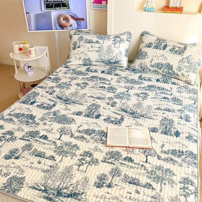 91家纺网 家纺一手货源 找家纺 川悦生活 2025新款小阪凉感丝印花凉席 尼欧-藏青