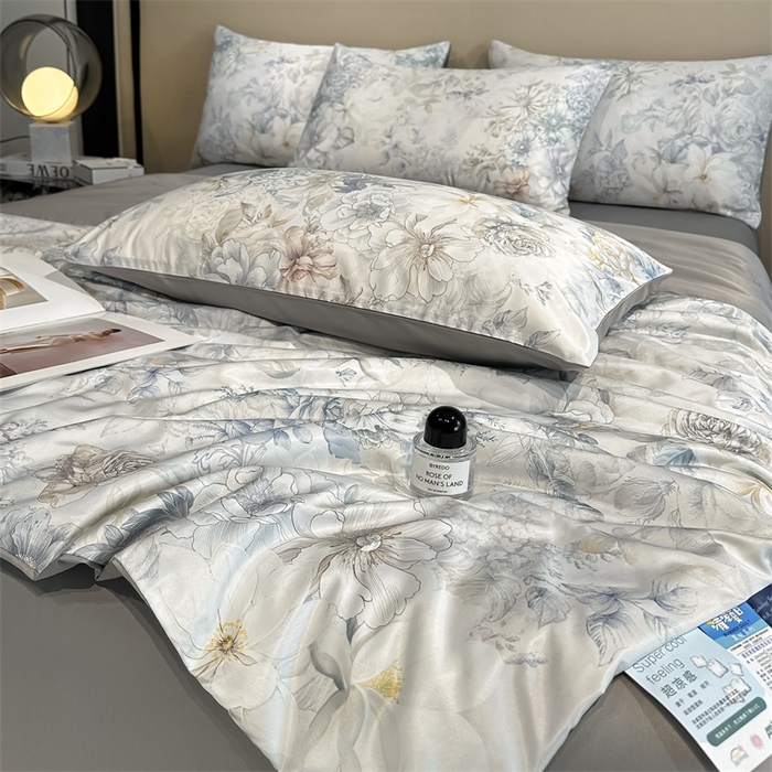 91家纺网 家纺一手货源 找家纺 笙意家纺  2025新款水洗真丝数码印花暗盒款夏被 黛西