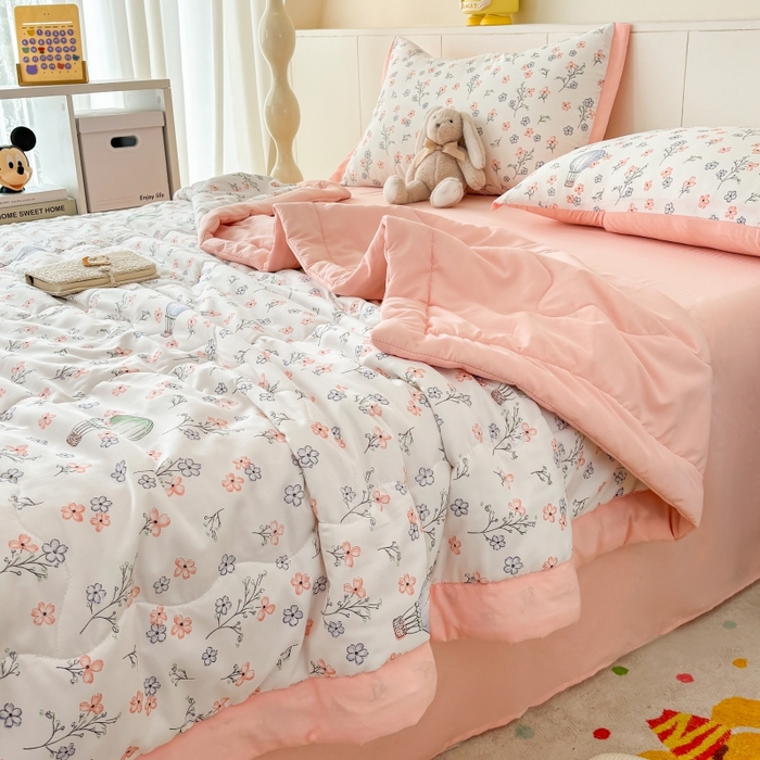 91家纺网 家纺一手货源 找家纺 梦舒羽2025新款小清新系列水洗棉夏被 盛夏花园